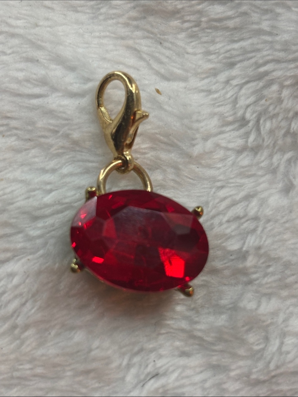 Gold-Tone Red Rubyish Oval Crystal Charm Pendant
